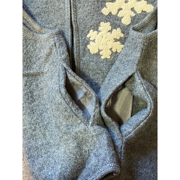 Vintage Women's Grey Snowflake Holiday Vest Size M Boiled Wool Full Zip Tassel - Picture 3 of 7